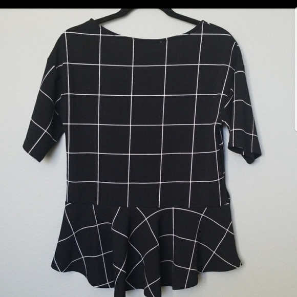 Cooperative Anthropologie windowpane black and white peplum top XS - Picture 5 of 8